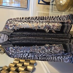 Hale Bob Floral Black, White, Blue Zebra Detail Luxuey Blouse